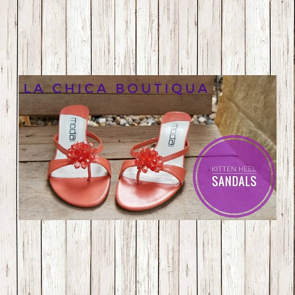 Kitten heel sandals.